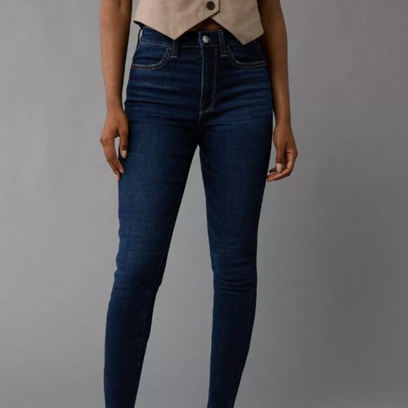 American Eagle Outfitters The Dream Jean Super High Rise Jegging Dark Blue Jean - Picture 1 of 12